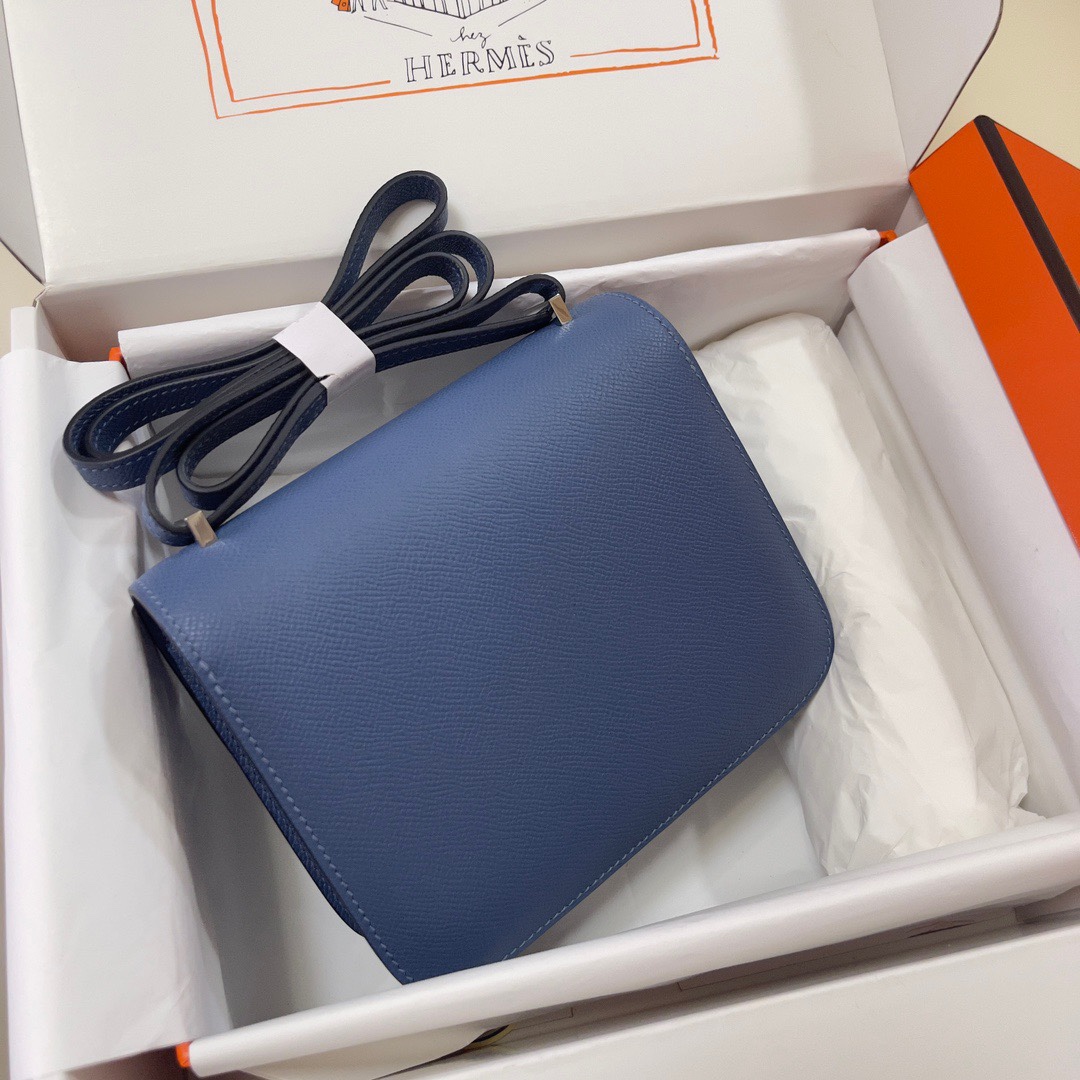 Hermes Constance 18 Mini Shoulder Bag In Deep Blue Epsom Leather